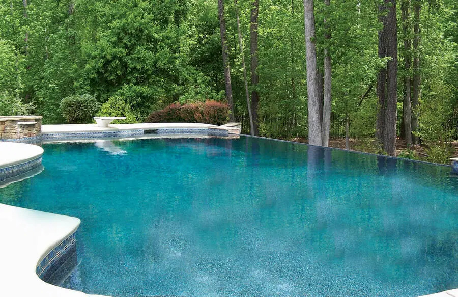 Modern pool with raised spa and fire feature